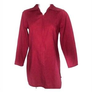 SHUKR Red Cotton Tunic Top Modest Popover Cotton Long Shirt Size Small